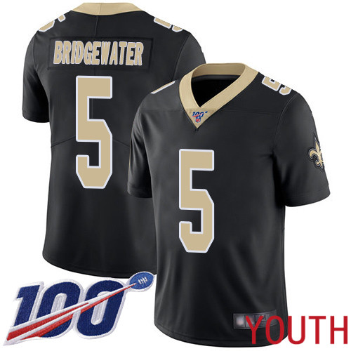 New Orleans Saints Limited Black Youth Teddy Bridgewater Home Jersey NFL Football #5 100th Season Vapor Untouchable Jersey->youth nfl jersey->Youth Jersey